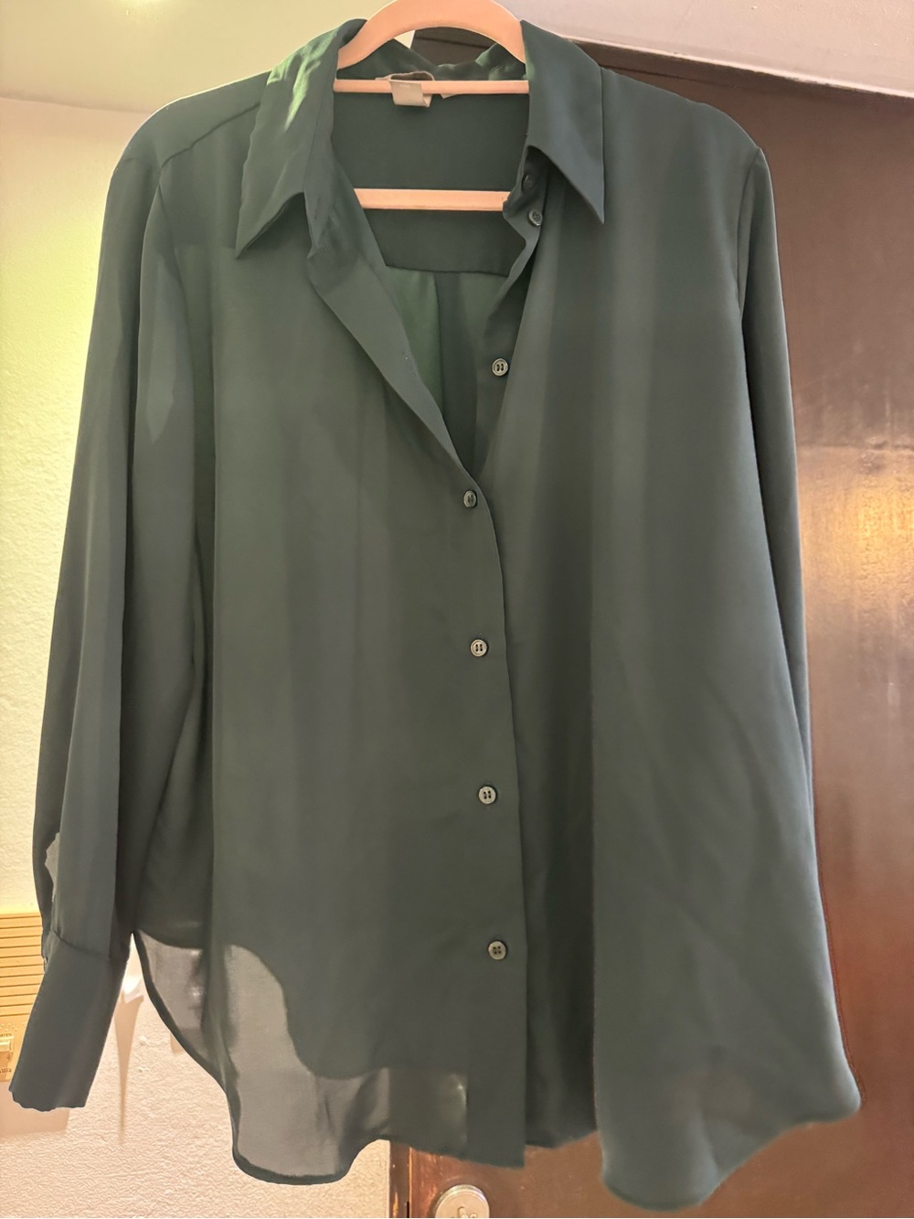 H&M Forest Green Lightweight Button-Down Blouse
